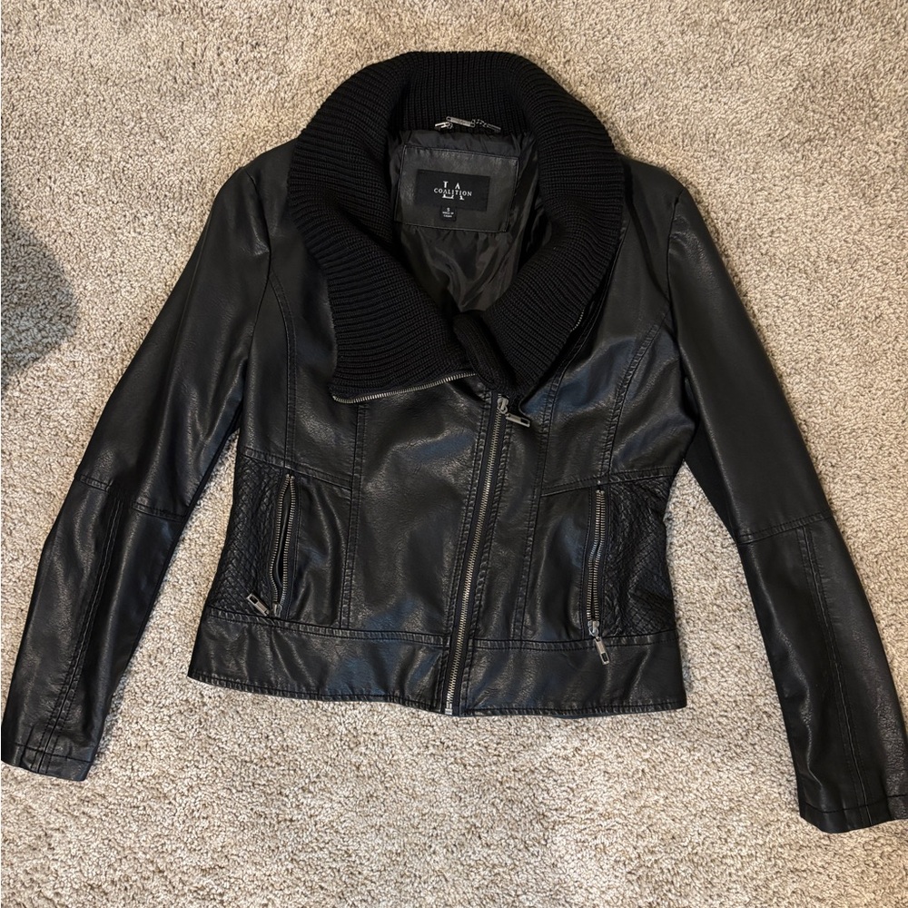 Classic Black Leather Moto Jacket with Asymmetrical Zipper